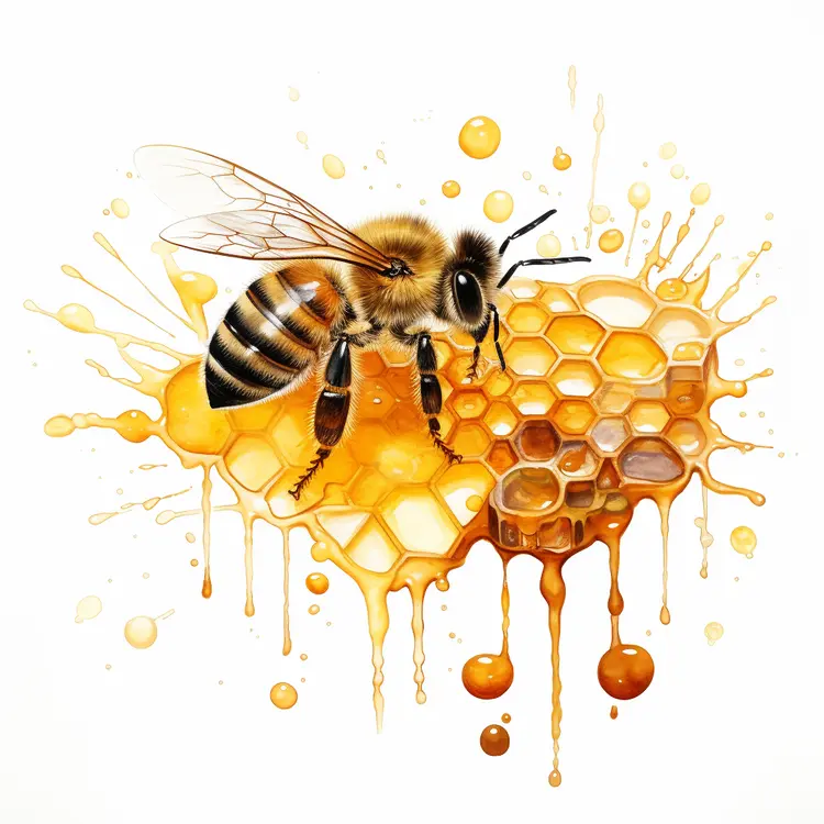 Bee on Honeycomb with Honey Drips