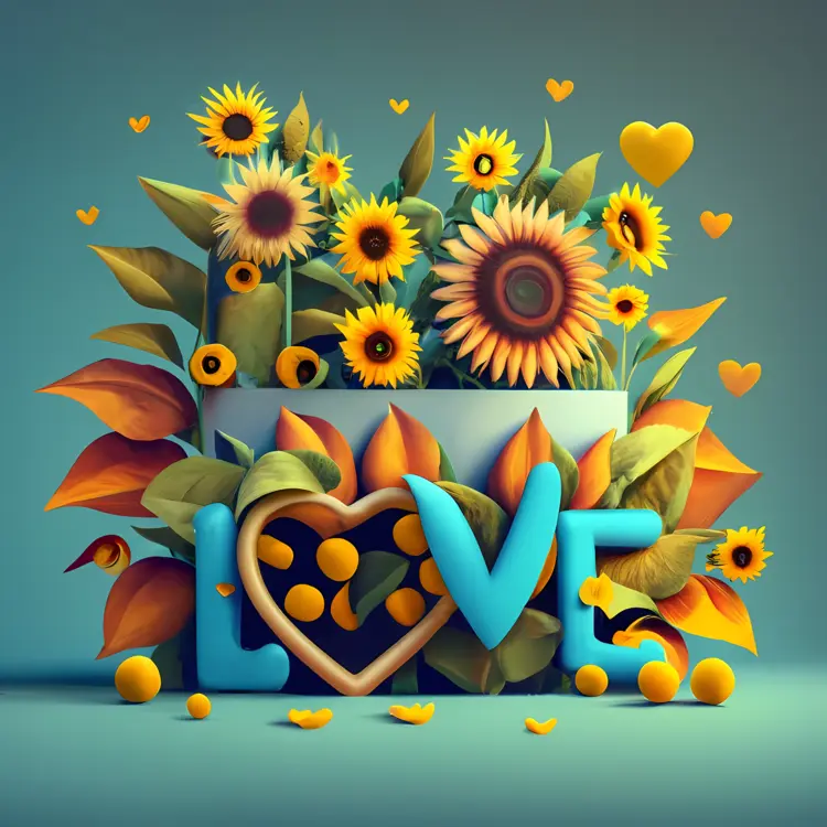 Love sign with sunflowers