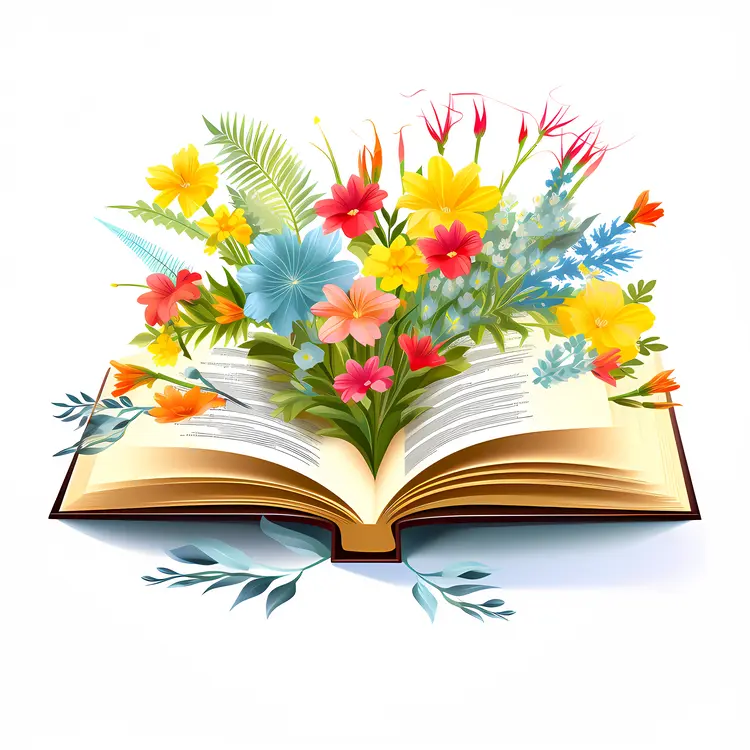 Open Book with Vibrant Flowers