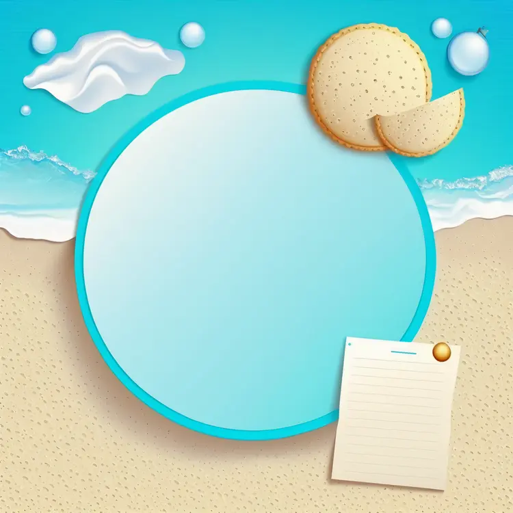 Summer Beach Round Frame with Cookies and Note