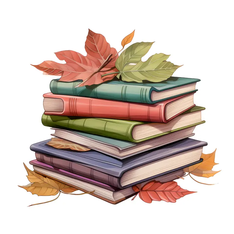 Stack of Books with Autumn Leaves