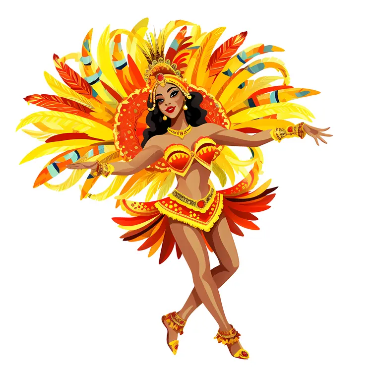Carnival Dancer in Vibrant Feathered Outfit