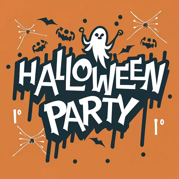 Halloween Party with Ghost and Bats