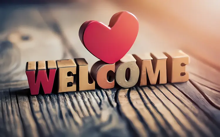 Welcome Text with Heart on Wooden Blocks