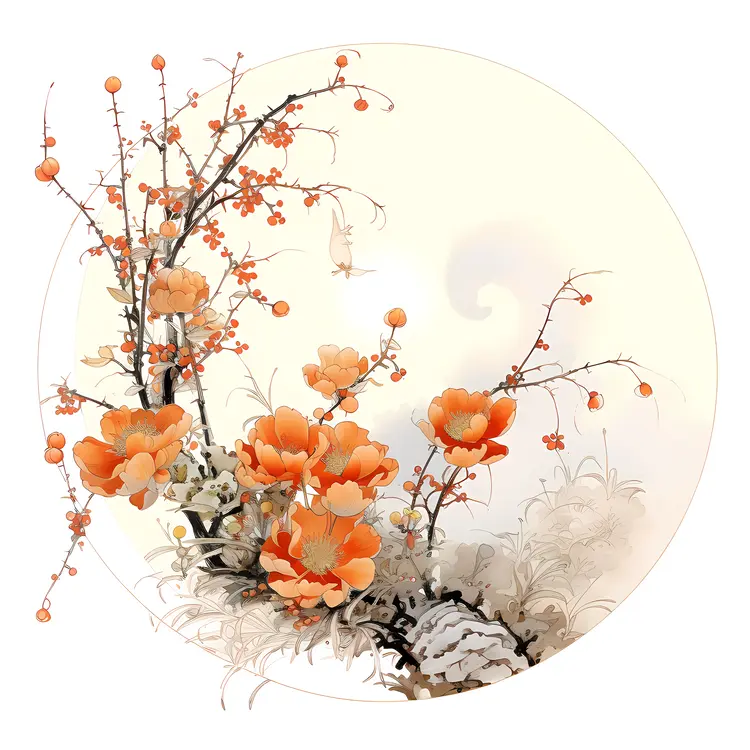 Orange Flowers with Circular Frame