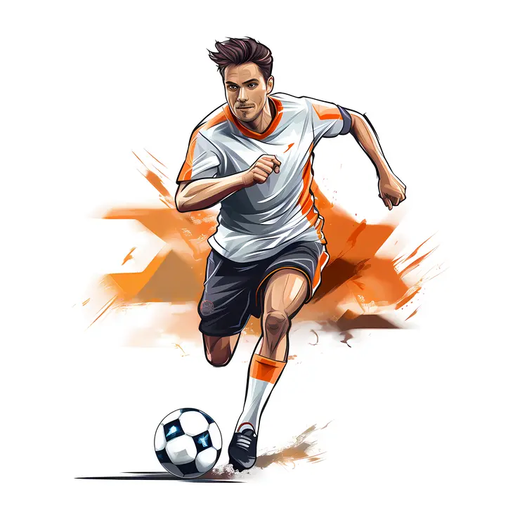 Soccer Player in Action with Orange Accents