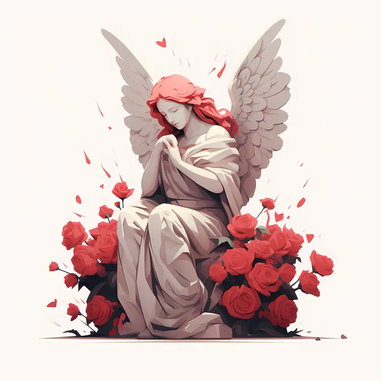 Angel Statue with Red Roses