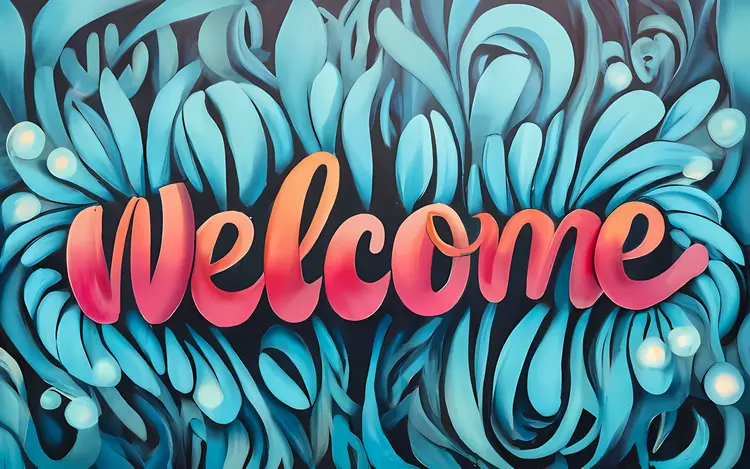 Artistic Welcome Sign with Abstract Background