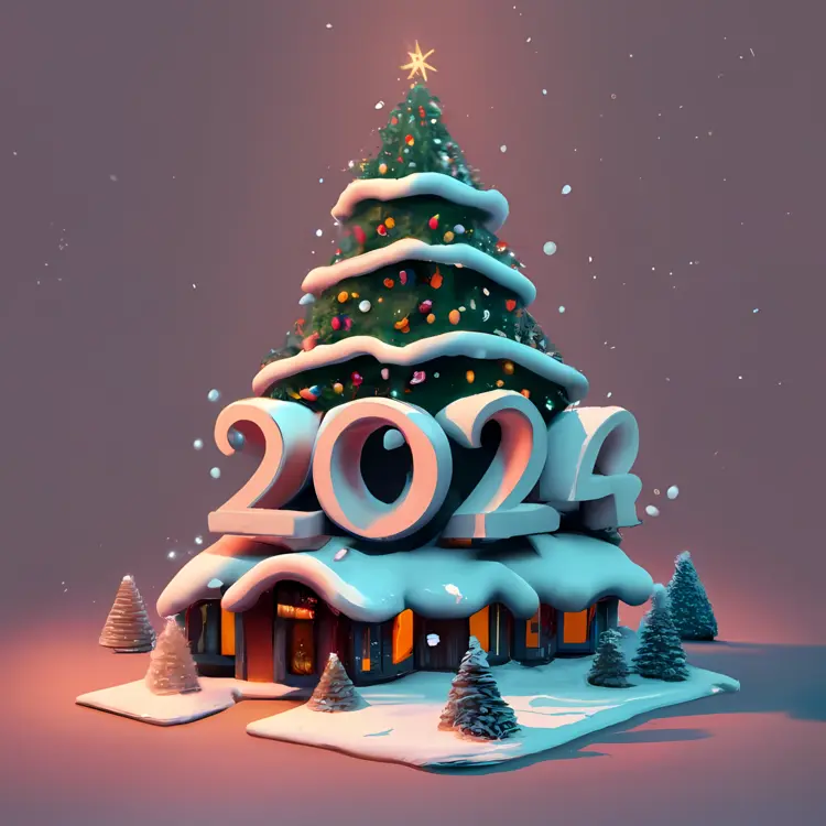 Snowy Christmas Tree with 2024
