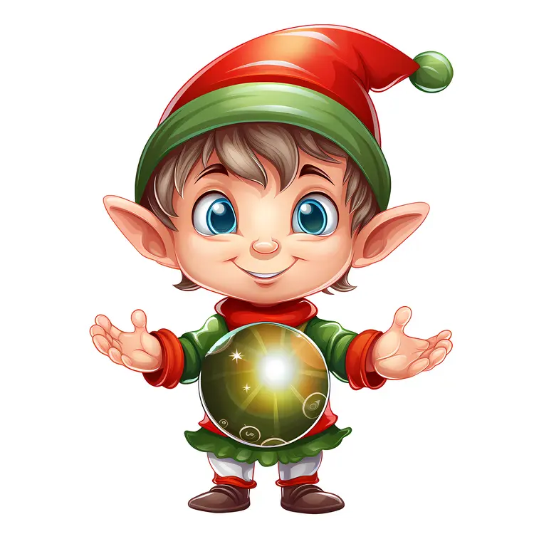 Cute Elf Holding a Shiny Ornament