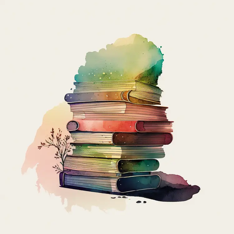 Colorful Stack of Books in Watercolor Style