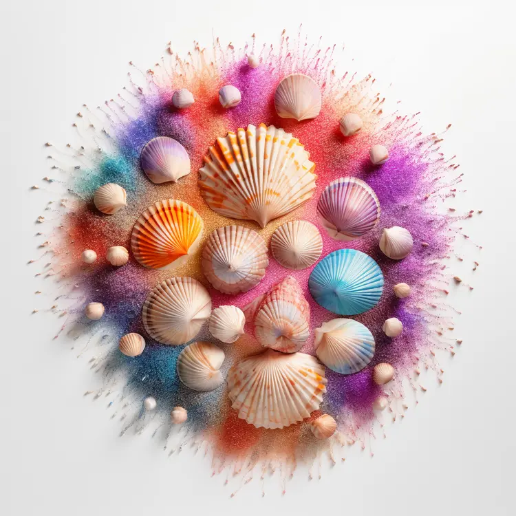 Colorful Seashells on Sand Background