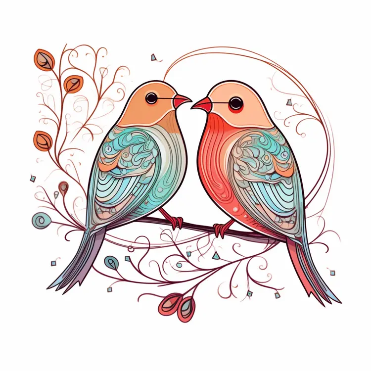 Colorful Birds Illustration for Valentine's Day