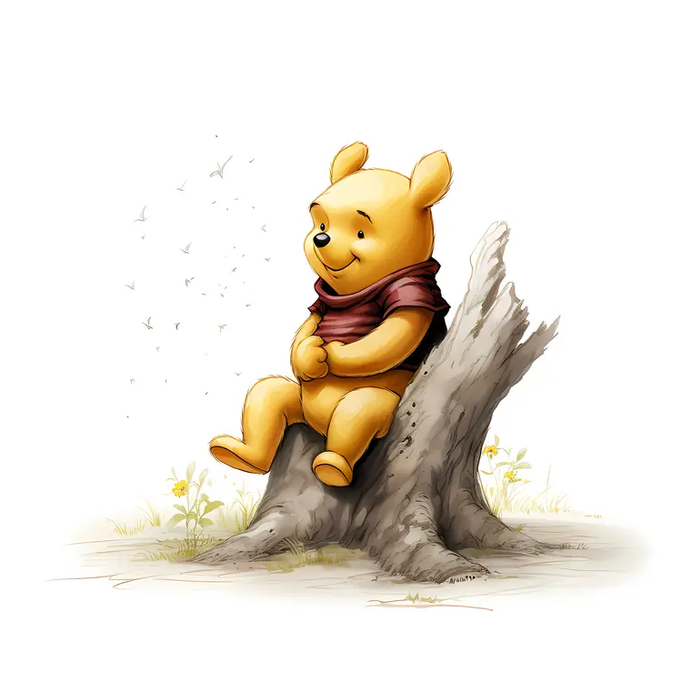 Yellow Bear Sitting on Tree Stump