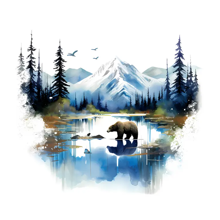 Bear in Serene Mountain Landscape