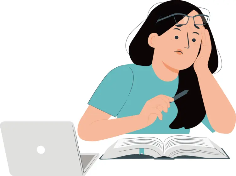 Stressed Woman Studying with Laptop