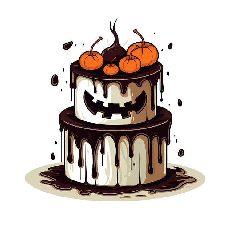 Two-Tier Halloween Cake with Chocolate Drip and Pumpkins