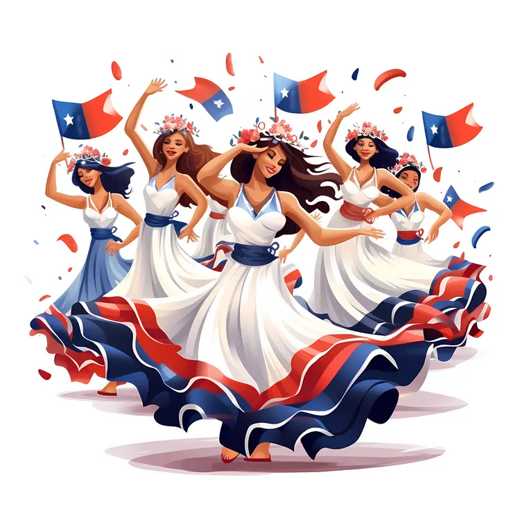 Women Dancing with Flags