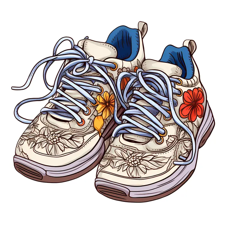 Floral Design White Sneakers