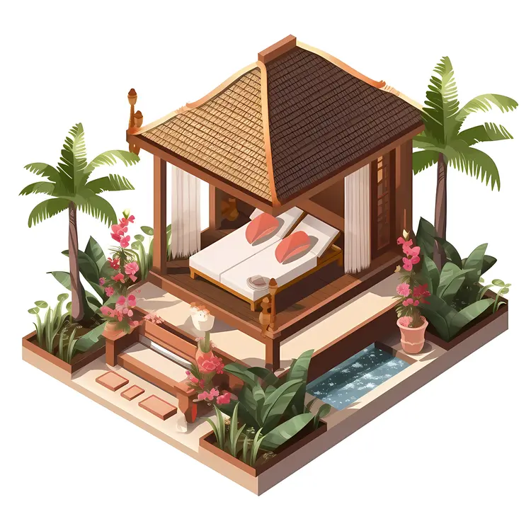 Spa Hut with Bed and Plants