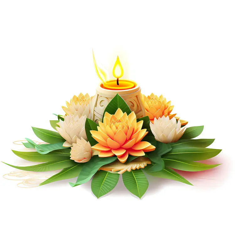 Orange Lotus Flowers with Candle in a Decorative Setting