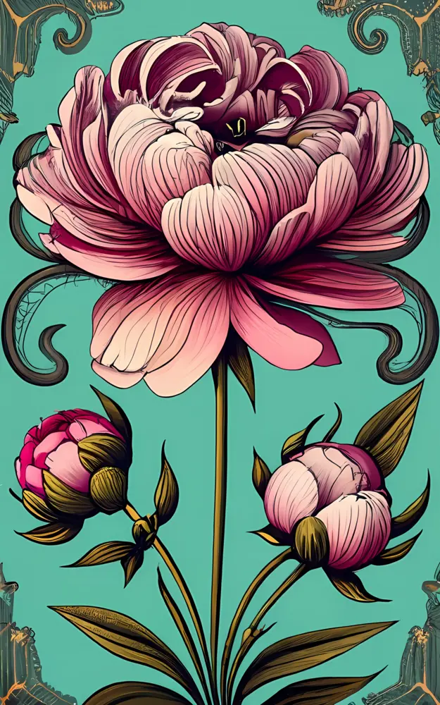 Elegant Flower with Buds and Leaves