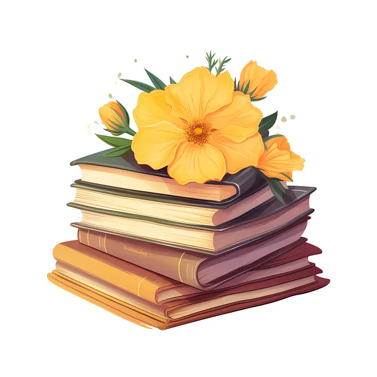 Beautiful Stack of Books with Flowers
