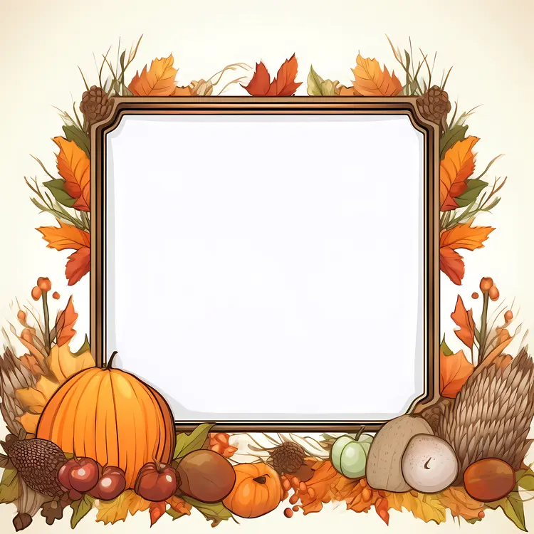 Autumn Frame with Pumpkin and Gourds