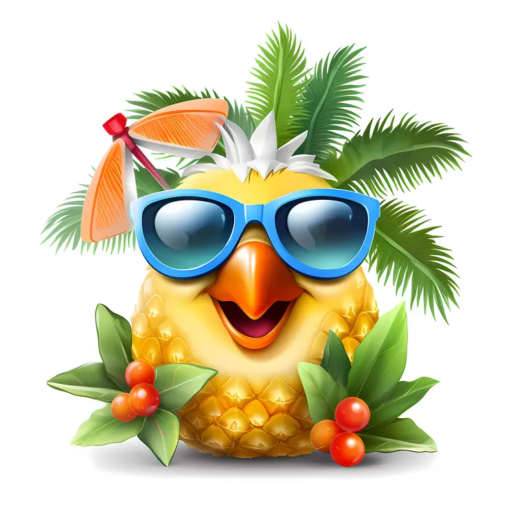 Pineapple with Sunglasses and Tropical Umbrella