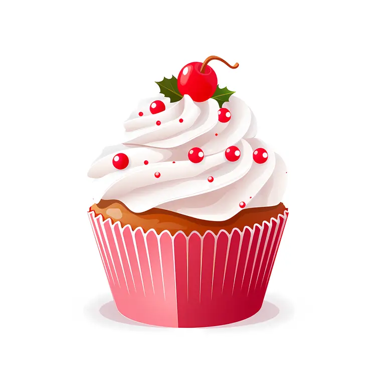 Cupcake with Cherry and Holly