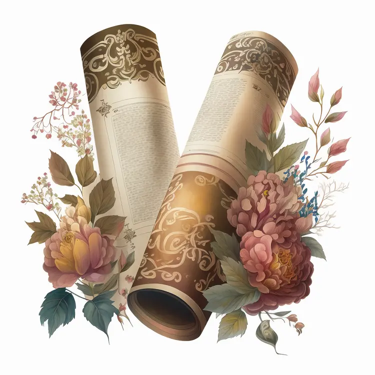 Pair of Decorative Scrolls with Floral Elements