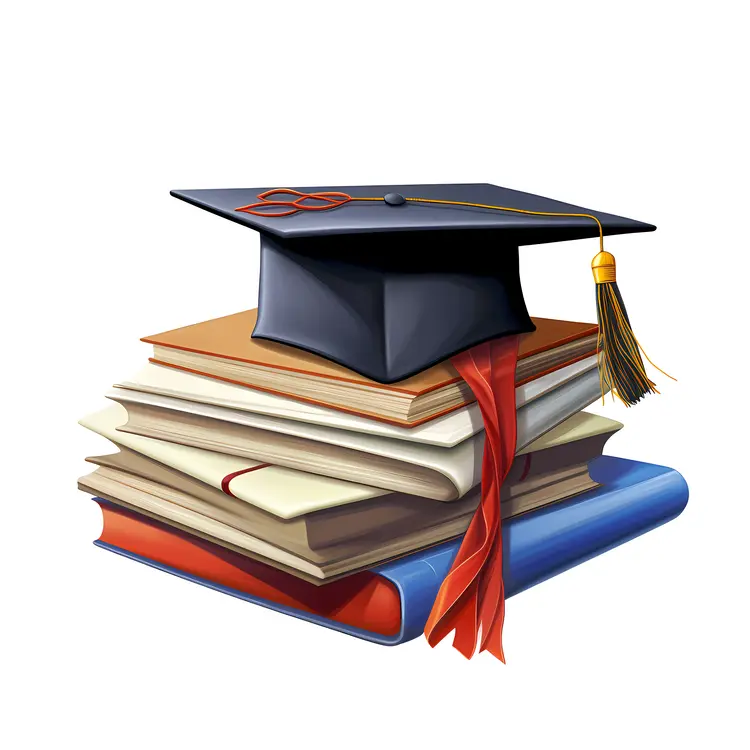 Graduation Cap on Stack of Books