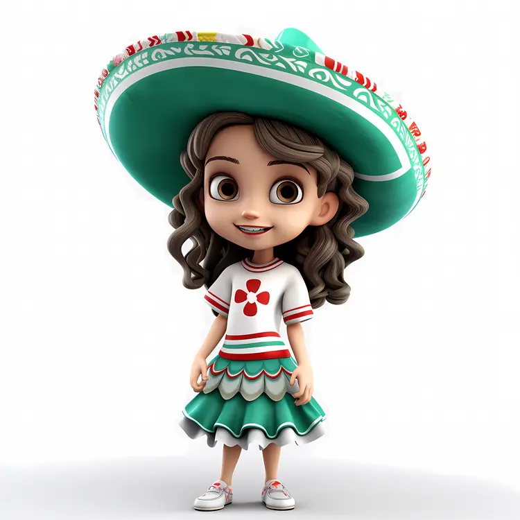 Cute Girl in Traditional Mexican Dress with Hat