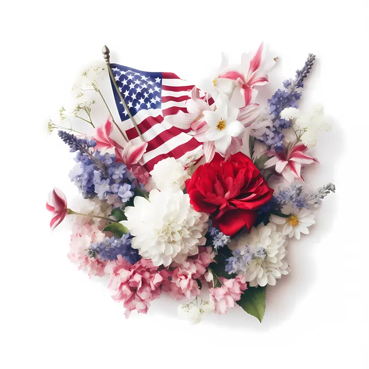 Patriotic Floral Arrangement with American Flag
