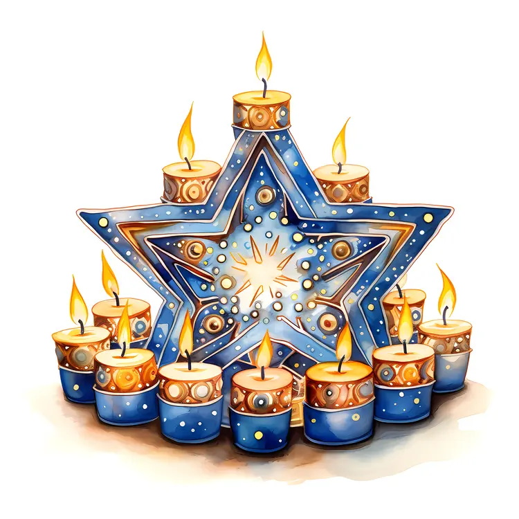 Decorative Blue Star with Multiple Candles