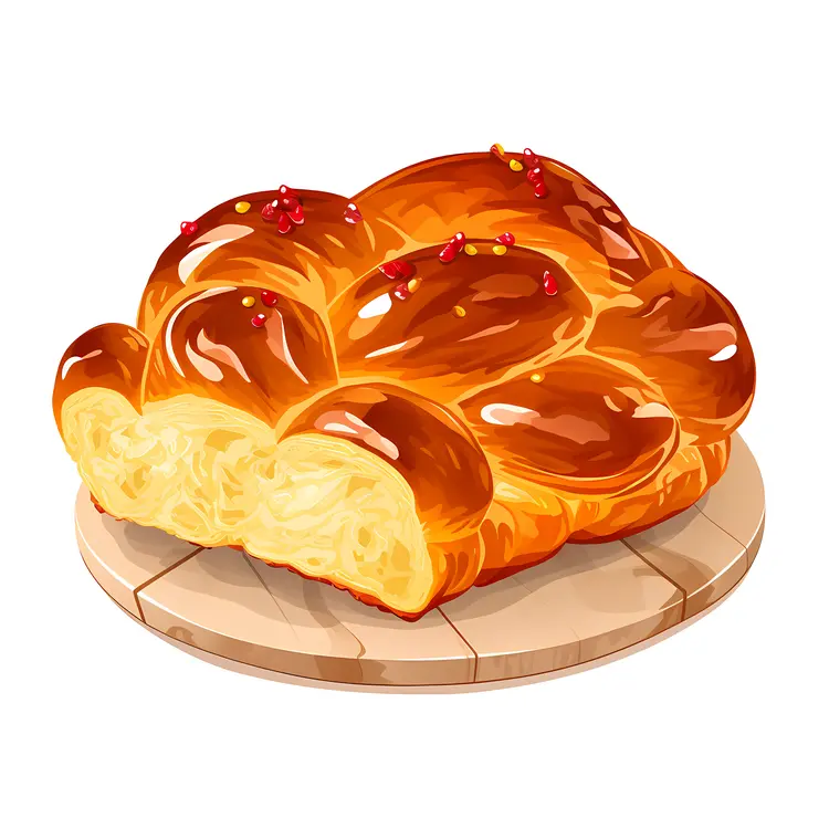 Golden Braided Bread on Wooden Board with Sprinkles