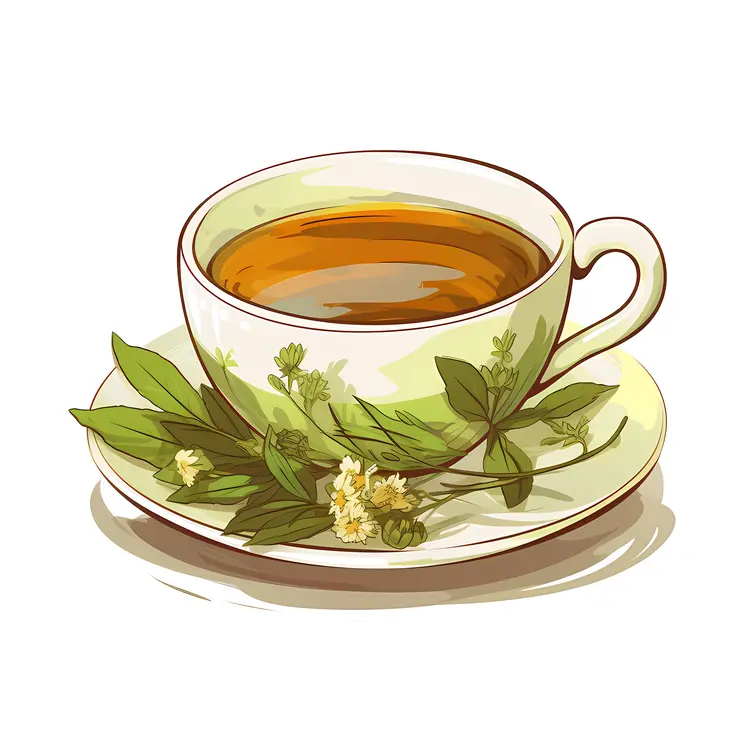 Herbal Tea in a Cup with Fresh Herbs