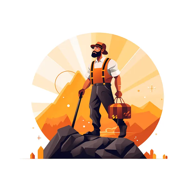 Miner with Lantern on Mountain