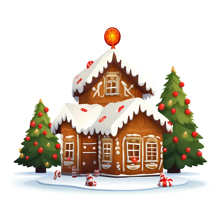 Gingerbread house with Christmas trees