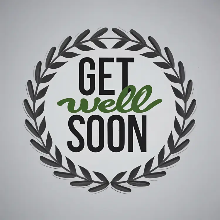 Get Well Soon Message with Black Leaf Wreath