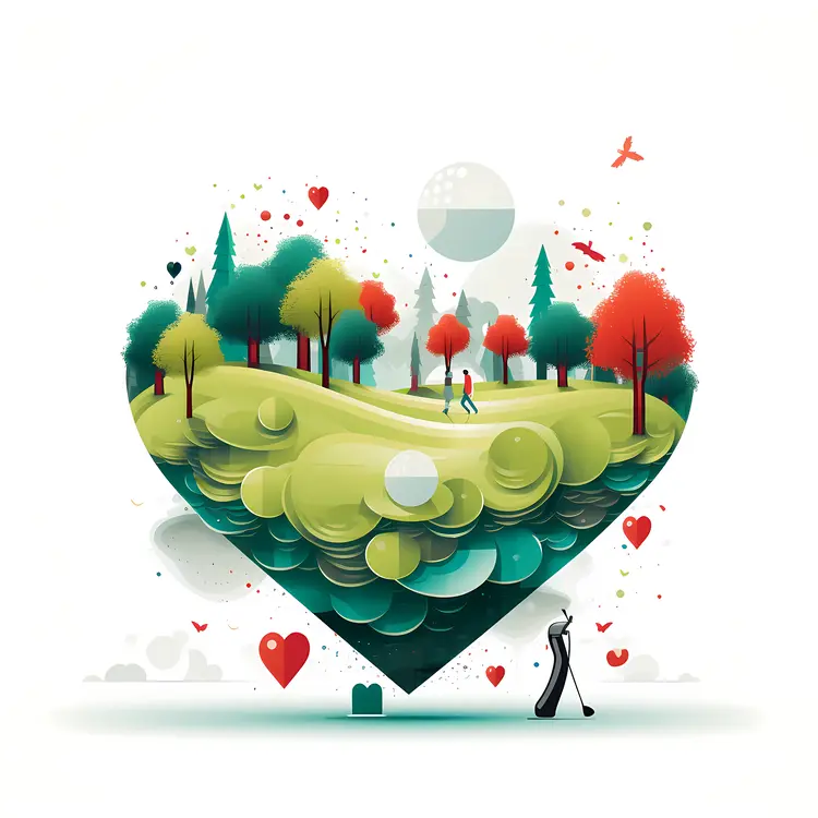 Heart-Shaped Golf Course with Golfers