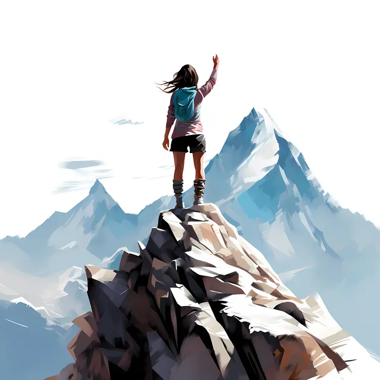 Girl Reaching Out on Mountain Peak