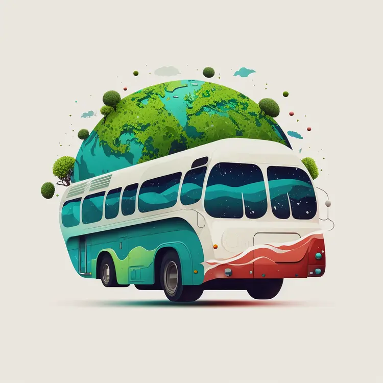 Adventure Bus with Earth Background for World Tourism Day