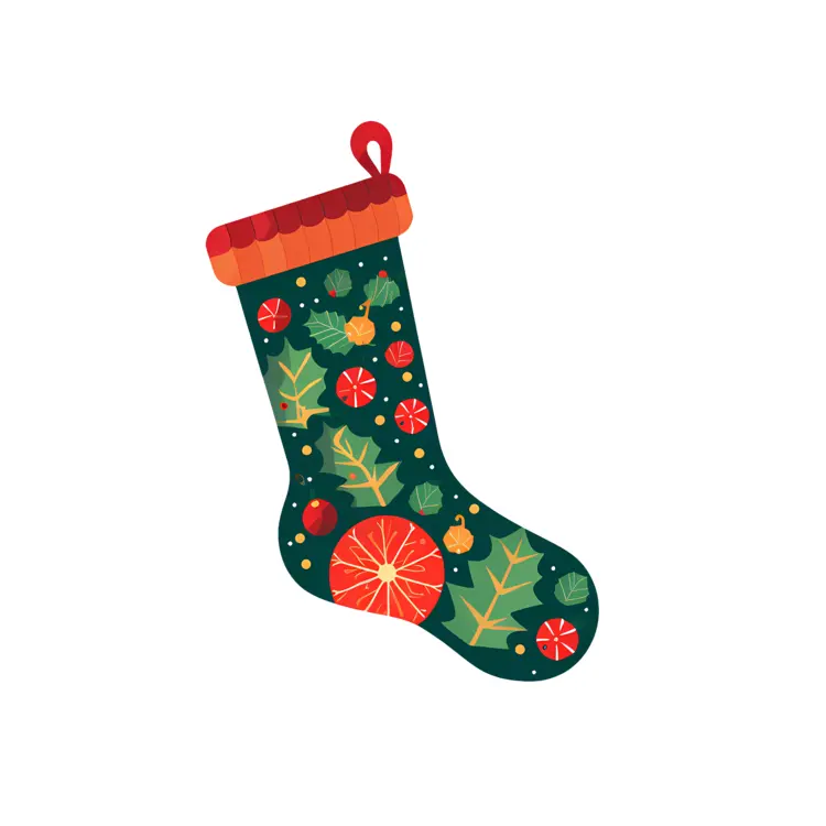 Green Christmas Stocking with Ornaments