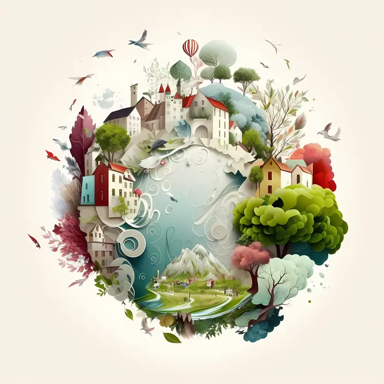 Scenic Village with Nature Elements