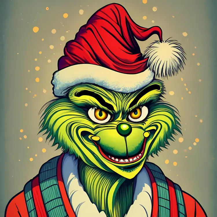 Grinch in Santa Hat with Yellow Eyes
