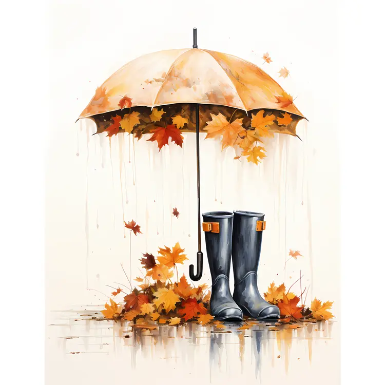 Autumn Umbrella with Rain Boots