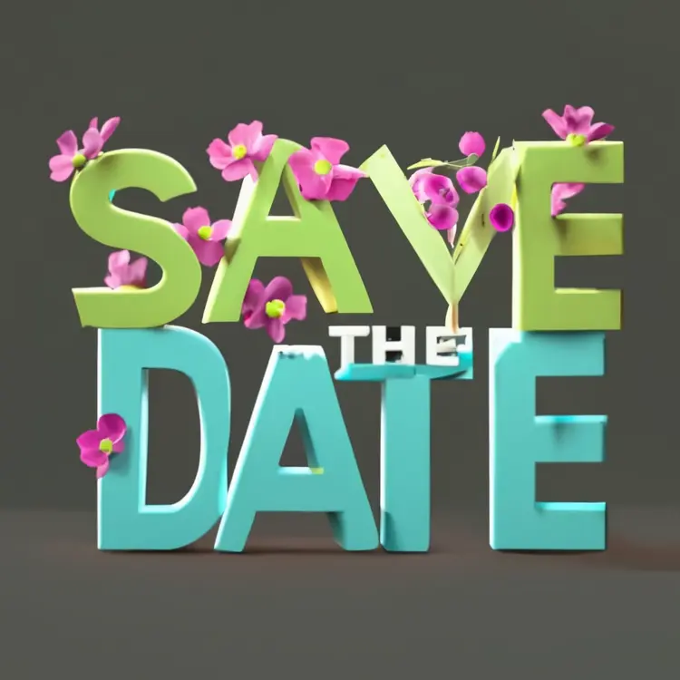 Save the Date with Flowers and Green Text