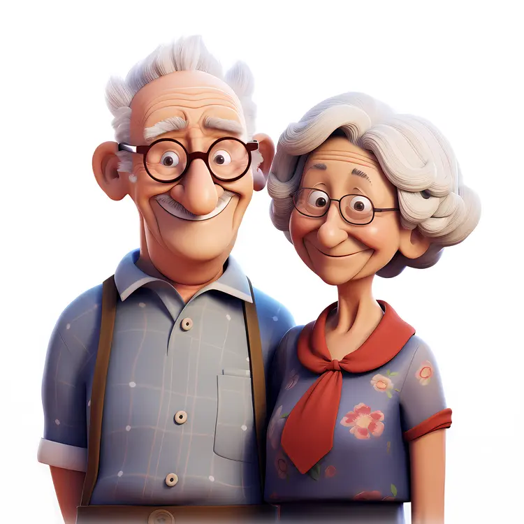 Elderly Couple in 3D Cartoon Style