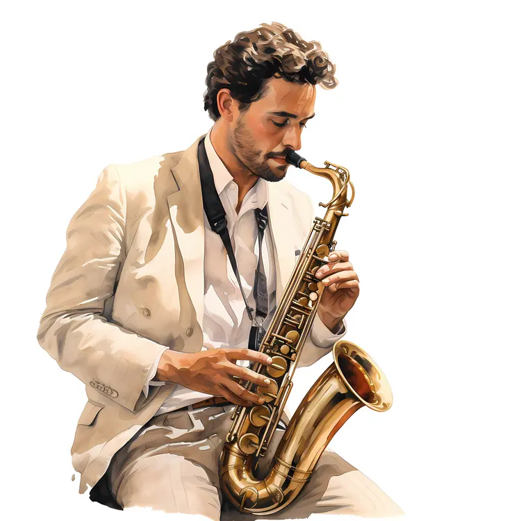 Saxophone Player in Beige Suit